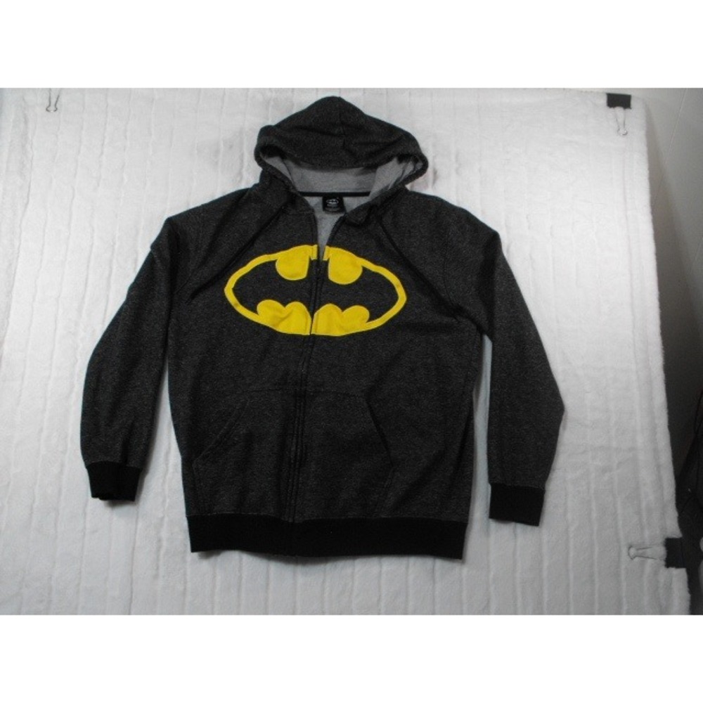 Batman Full Zip Hoodie Mens Large Gray Excellent DC Comics Bat Signal Sweatshirt